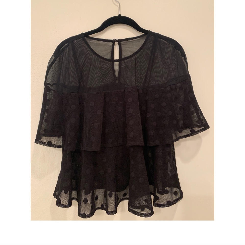 Allen schwartz black sheer polka dot blouse